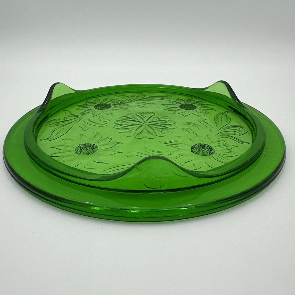 Vintage Jeannette Sunflower Uranium Glass Footed Cake Plate 10
